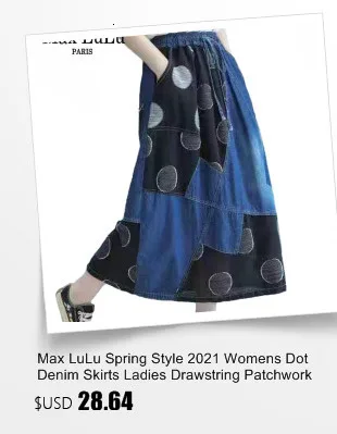 Amax luluE British 2024 Summer New Fashion Women Denim Printed Skirts Ladies Elastic Loose Skirt Female Casual Vintage Clothing
