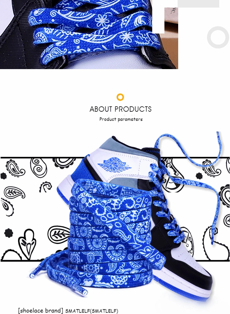 Sports Shoelaces Cashew Flower AF1 Canvas Shoe laces Black and White Color Ins Trend Personality Flat Shoelace Rope Wholesale