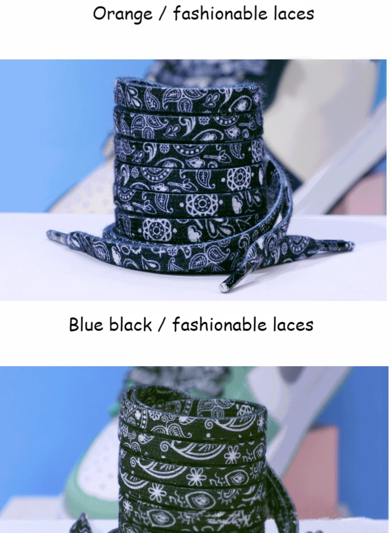Sports Shoelaces Cashew Flower AF1 Canvas Shoe laces Black and White Color Ins Trend Personality Flat Shoelace Rope Wholesale