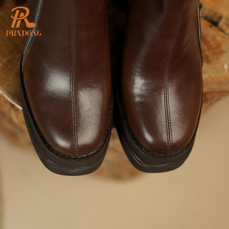 PRXDONG 2023 Classic Women Ankle Boots Dress Working Autumn Winter Casual Thick High Heels Genuine Leather Shoes Woman Size 39