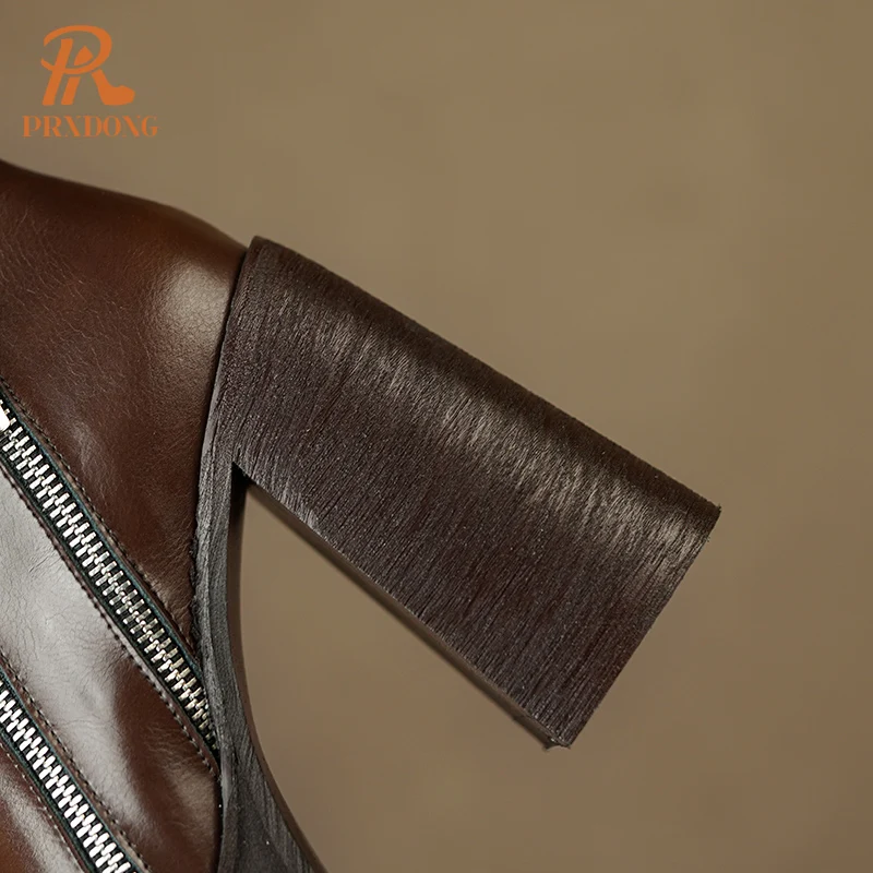 PRXDONG 2023 Classic Women Ankle Boots Dress Working Autumn Winter Casual Thick High Heels Genuine Leather Shoes Woman Size 39
