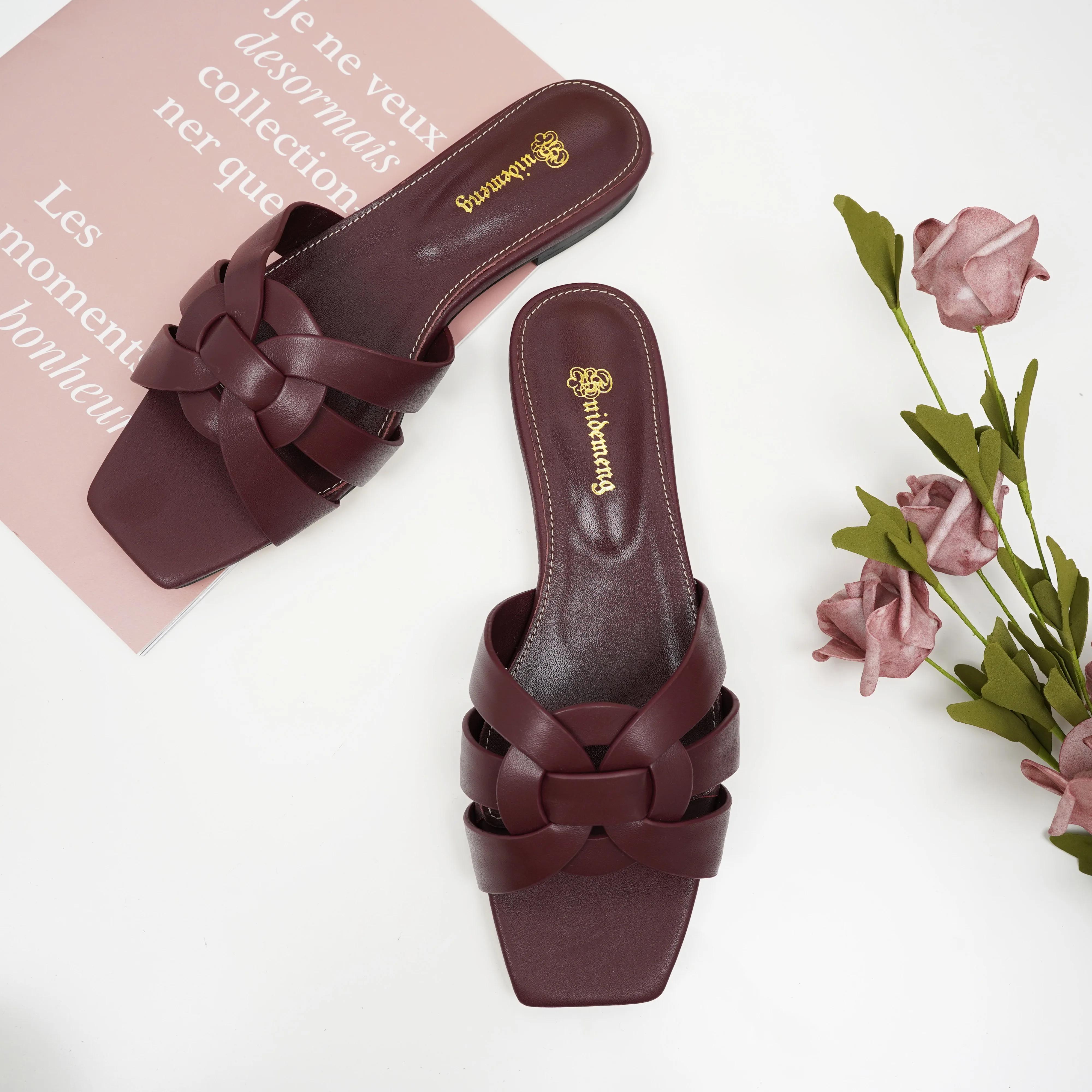 Elegant Party Women's Shoes Luxury Leather Slippers Comfortable Casual Shoes Open Toe Outdoor Beach Shoes Summer Plus Size 35-44