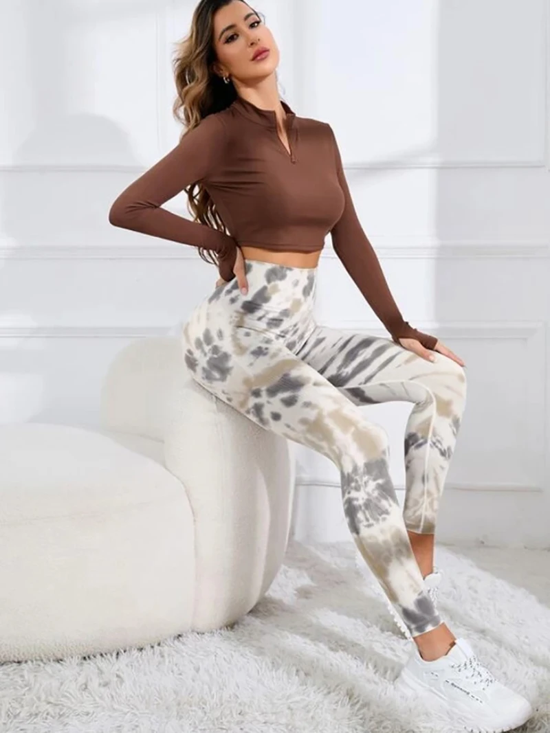 Fashionable Sexy High Waist Sports Leggings Printed Gym Tights Woman Running Pants Booty Lifting Leggings Tie Dye Push Up Leggi