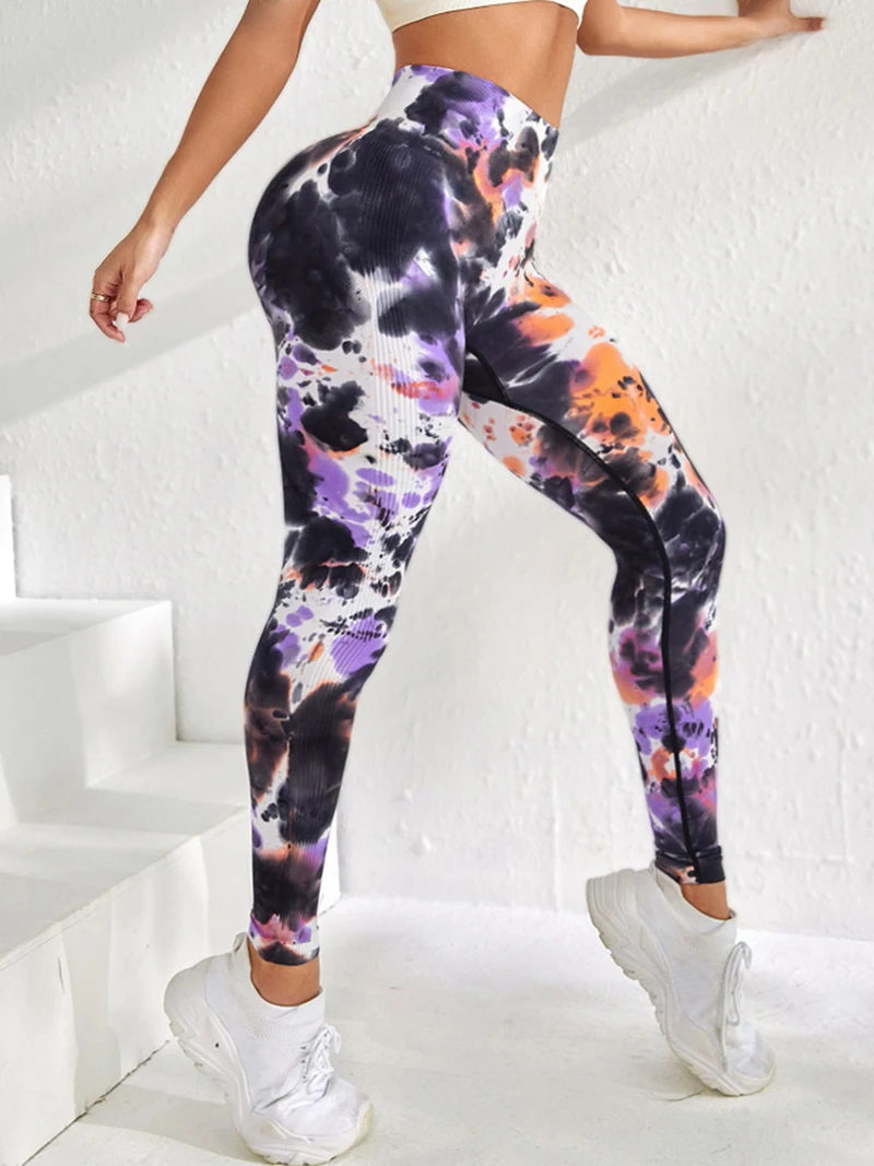 Fashionable Sexy High Waist Sports Leggings Printed Gym Tights Woman Running Pants Booty Lifting Leggings Tie Dye Push Up Leggi