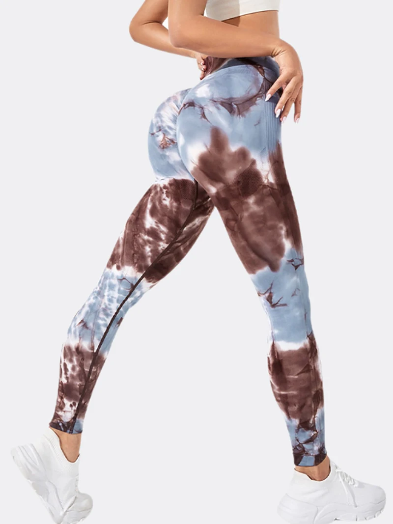 Fashionable Sexy High Waist Sports Leggings Printed Gym Tights Woman Running Pants Booty Lifting Leggings Tie Dye Push Up Leggi