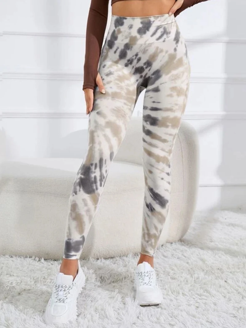 Fashionable Sexy High Waist Sports Leggings Printed Gym Tights Woman Running Pants Booty Lifting Leggings Tie Dye Push Up Leggi