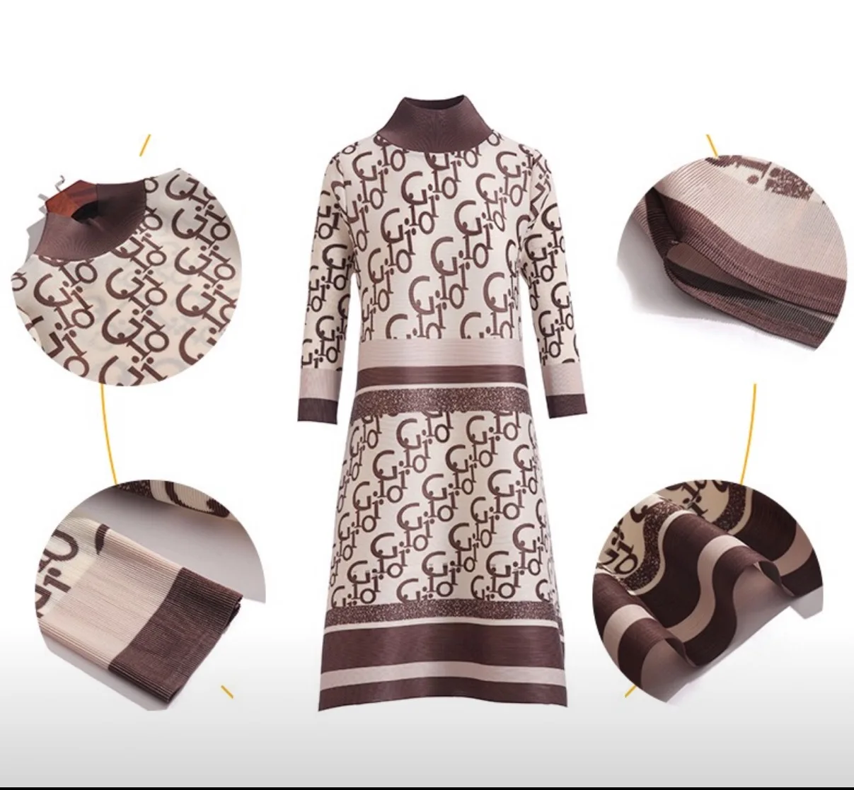 Miyake Fold Pleated Mid-length Dress Pleated Dress Atmospheric Printing Many Spot Goods Can Be Quickly Shi Autumn and Winter2022