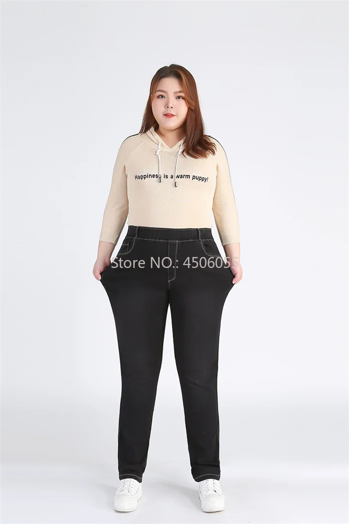High Quality 130KG Lady Jeans 9XL Stretched Black Elastic Women Loose Trousers Plus Size Female Fit 8XL 6XL Girl Denim Pants