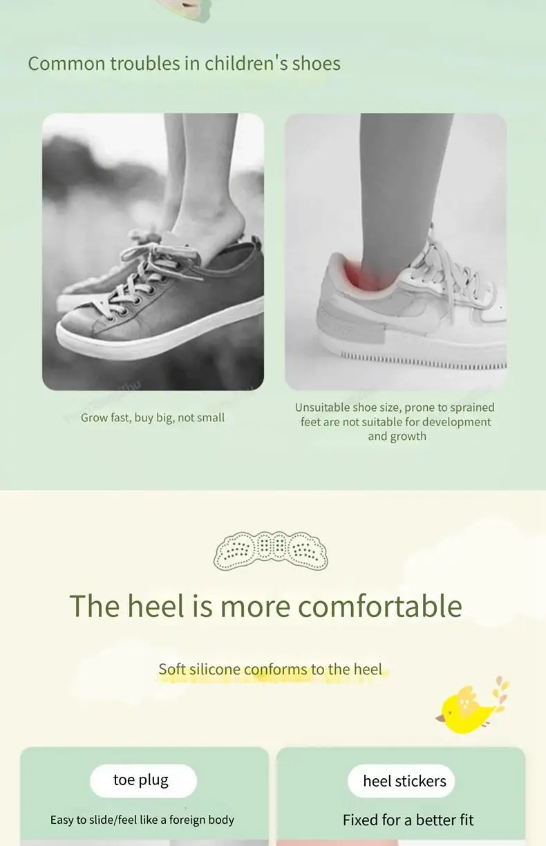 Heel Protectors Kids Shoes Heels Cushion Shoe Pads for Child Stickers Inserts Adjustable Size Shoes Insoles Foot Pain Relievers