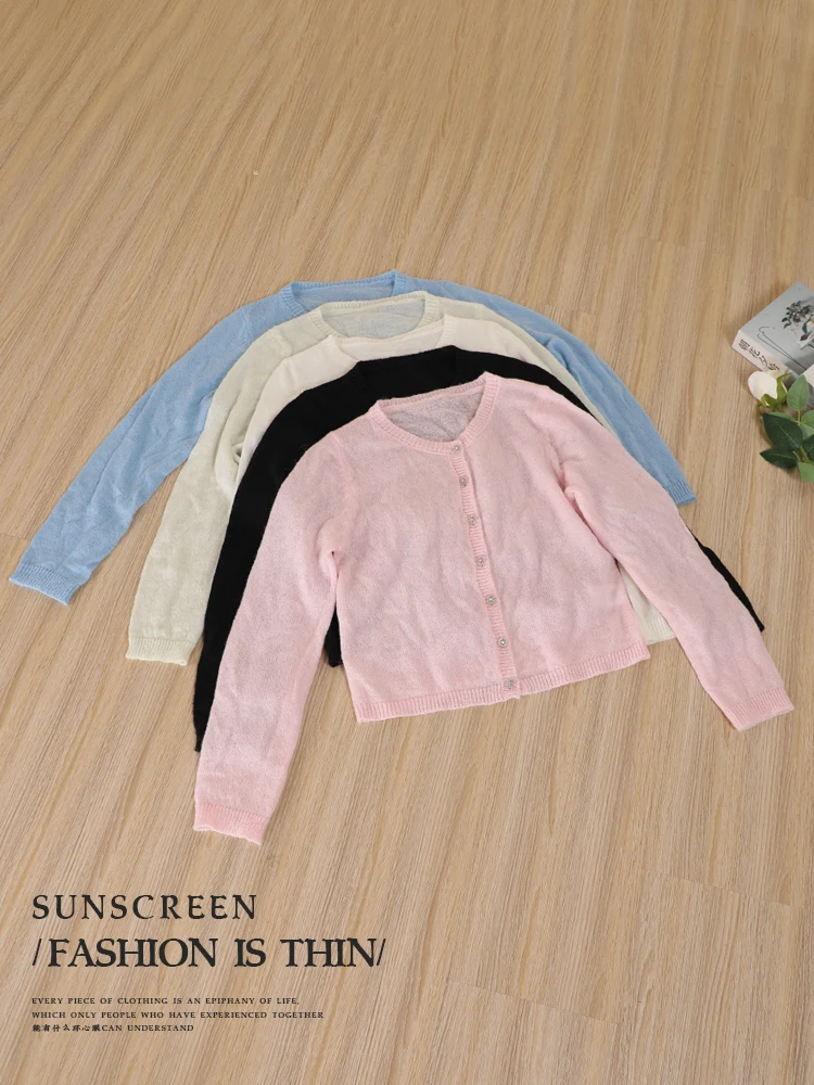 Pink Clothing Cropped Knitted Ladies Sweaters Cardigan Female Women's Coat Spring 2025 Tricot Outerwear Crochet Top Jersey Black