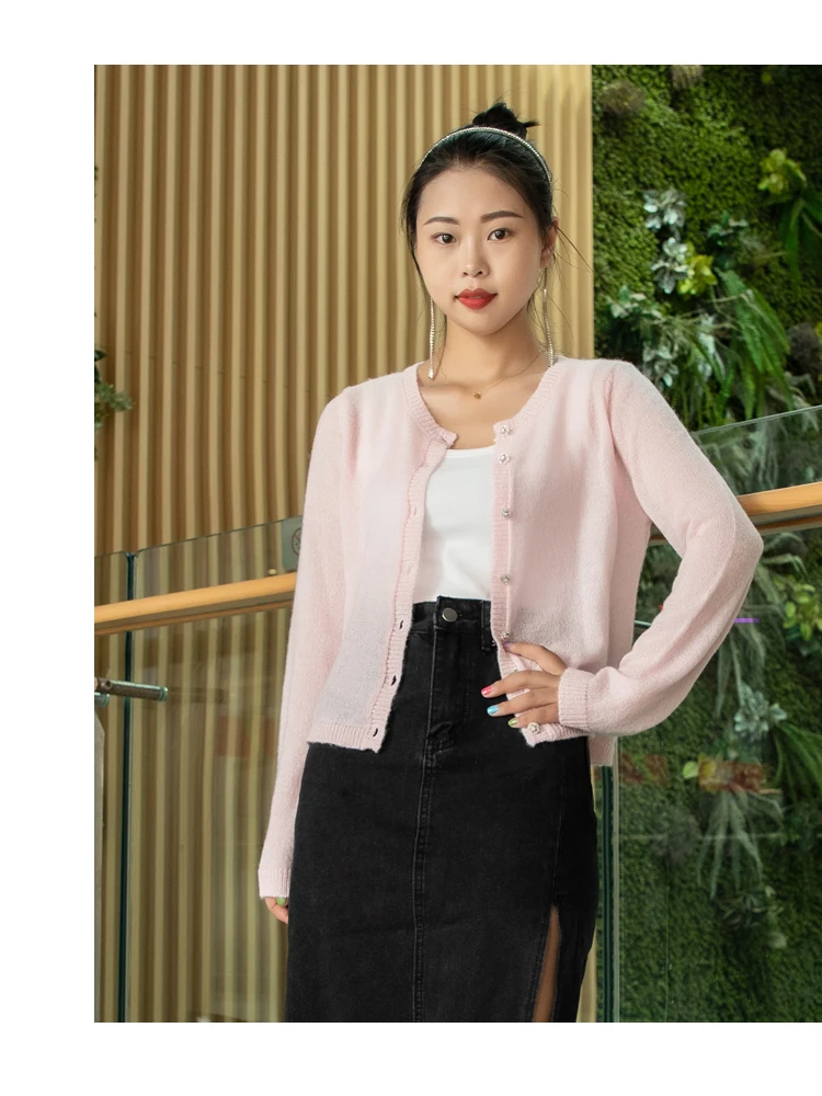 Pink Clothing Cropped Knitted Ladies Sweaters Cardigan Female Women's Coat Spring 2025 Tricot Outerwear Crochet Top Jersey Black