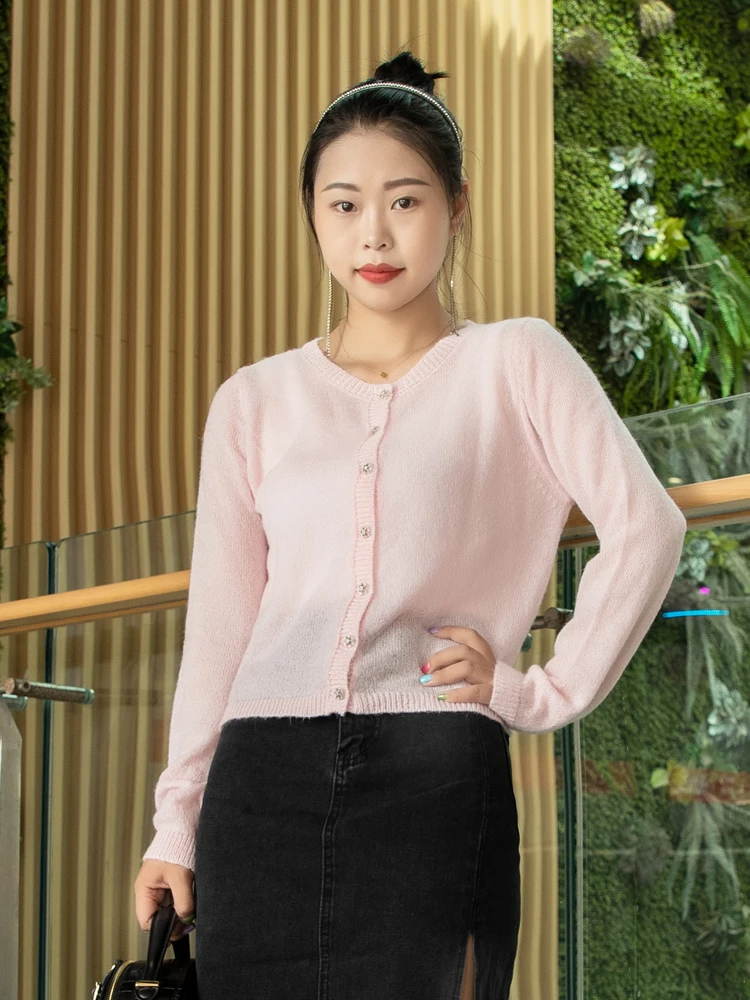 Pink Clothing Cropped Knitted Ladies Sweaters Cardigan Female Women's Coat Spring 2025 Tricot Outerwear Crochet Top Jersey Black