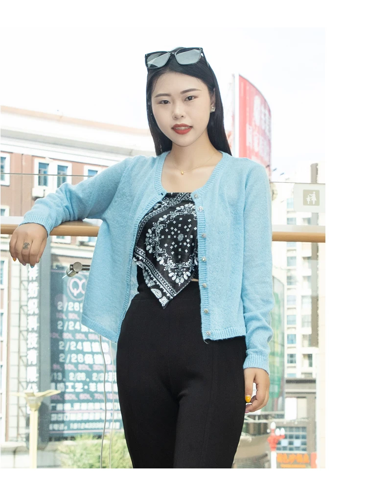 Pink Clothing Cropped Knitted Ladies Sweaters Cardigan Female Women's Coat Spring 2025 Tricot Outerwear Crochet Top Jersey Black