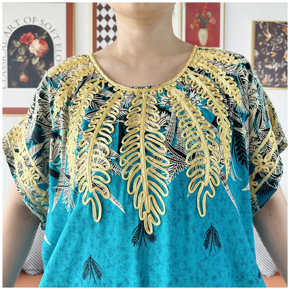 2 Pieces African Dashiki Floral Printing Loose Cotton Caftan Lady Summer Maxi Casual Dresses With Scarf Vestidos Short Sleeve