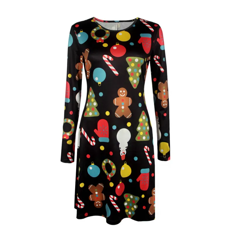 Christmas Mini Dresses For Women Fashion Christmas Trees Print Long Sleeve Loose Dress 2022 New Year Autumn Ladies Party Dress