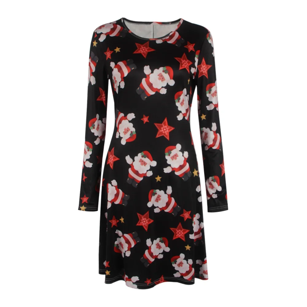 Christmas Mini Dresses For Women Fashion Christmas Trees Print Long Sleeve Loose Dress 2022 New Year Autumn Ladies Party Dress