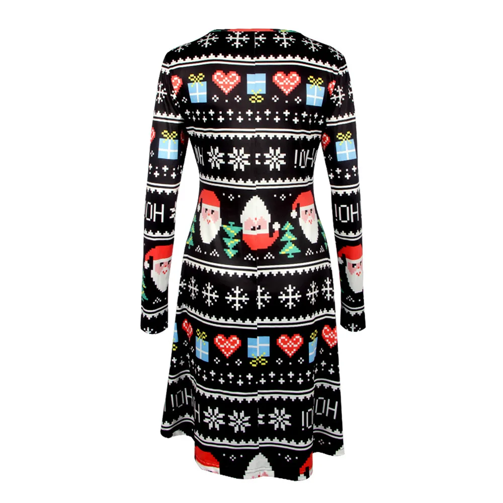 Christmas Mini Dresses For Women Fashion Christmas Trees Print Long Sleeve Loose Dress 2022 New Year Autumn Ladies Party Dress