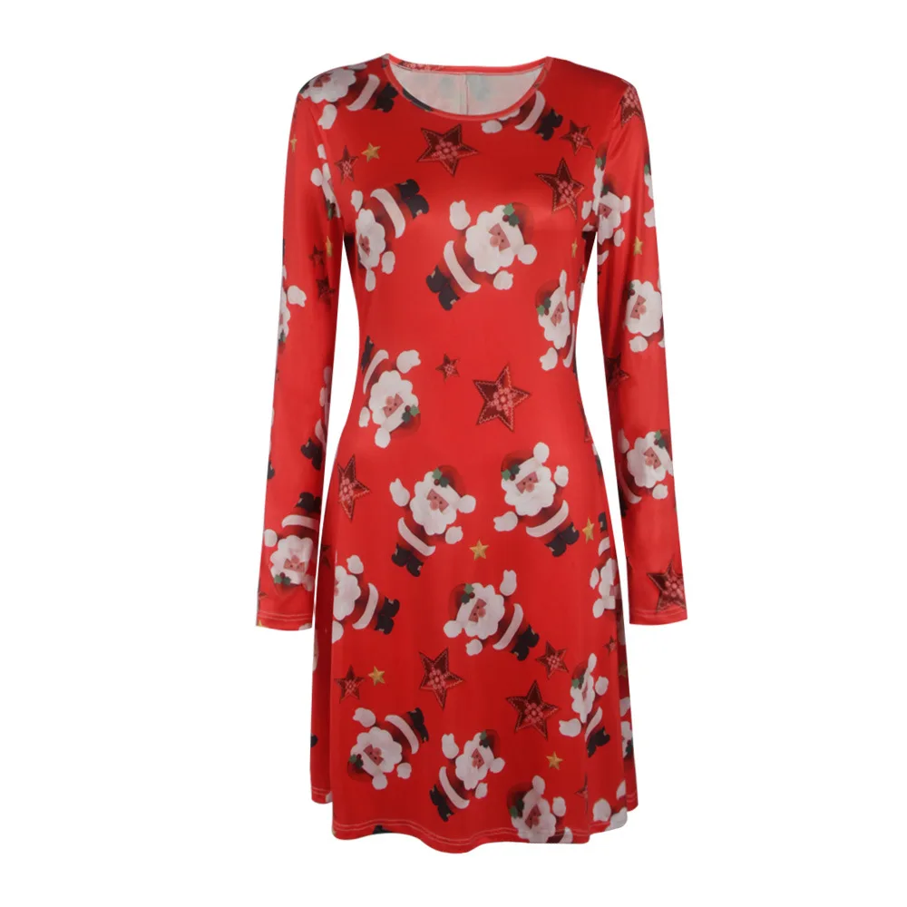 Christmas Mini Dresses For Women Fashion Christmas Trees Print Long Sleeve Loose Dress 2022 New Year Autumn Ladies Party Dress