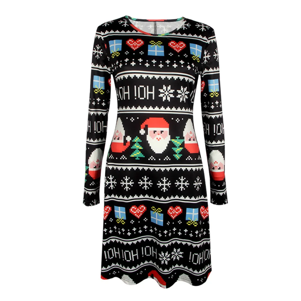 Christmas Mini Dresses For Women Fashion Christmas Trees Print Long Sleeve Loose Dress 2022 New Year Autumn Ladies Party Dress