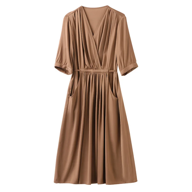 Birdtree 19MM 91.8% Real Silk 8.2% Spandex Dress 2026 Autumn New V-neck Style Versatile Elegant Dresses For Women D39751QC