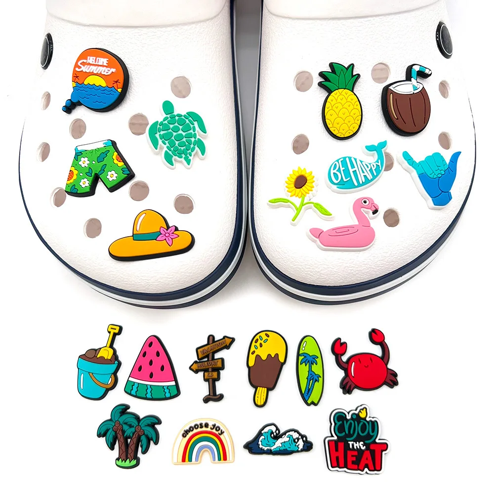 1pcs PVC Shoe Charms Decorations Accessories summer beach wave Women wristband Clogs Buckle Kids Pins Men Decoration Jeans