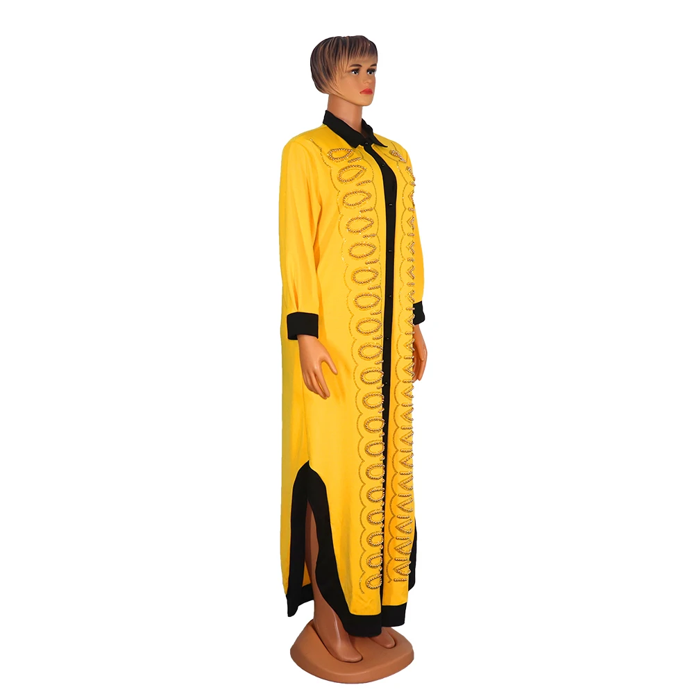 Turkey Stoned Pearled Maxi Shirt Dress African mom dress stretch fashion Embroidered Flares