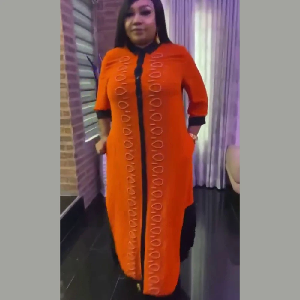 Turkey Stoned Pearled Maxi Shirt Dress African mom dress stretch fashion Embroidered Flares