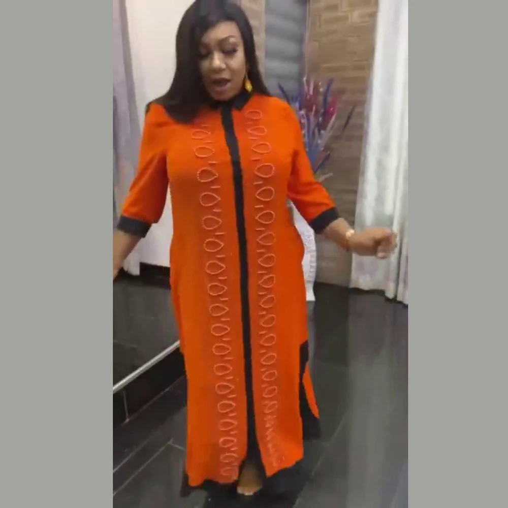 Turkey Stoned Pearled Maxi Shirt Dress African mom dress stretch fashion Embroidered Flares