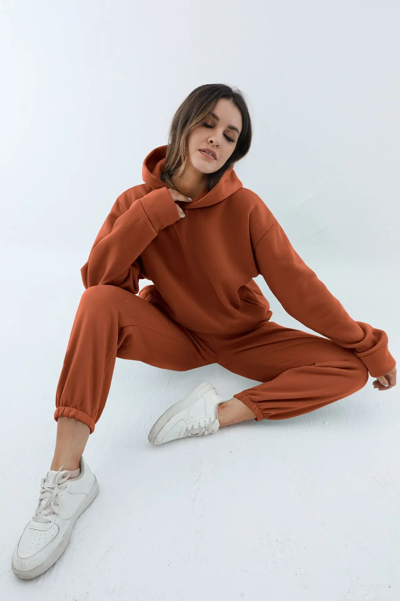 Autumn Women's Tracksuit Two Piece Sets Casual Solid Long Sleeve Hooded Sports Suit Warm Hoodie Sweatshirts Long Pant