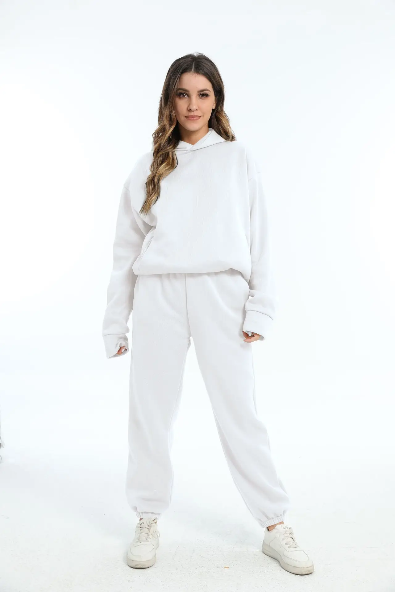 Autumn Women's Tracksuit Two Piece Sets Casual Solid Long Sleeve Hooded Sports Suit Warm Hoodie Sweatshirts Long Pant