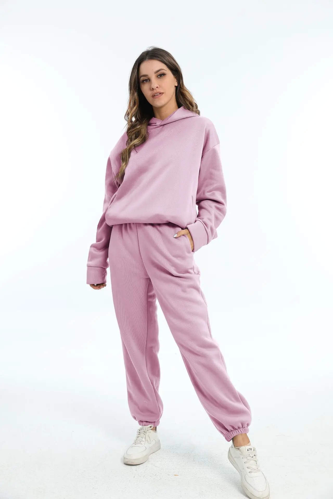 Autumn Women's Tracksuit Two Piece Sets Casual Solid Long Sleeve Hooded Sports Suit Warm Hoodie Sweatshirts Long Pant