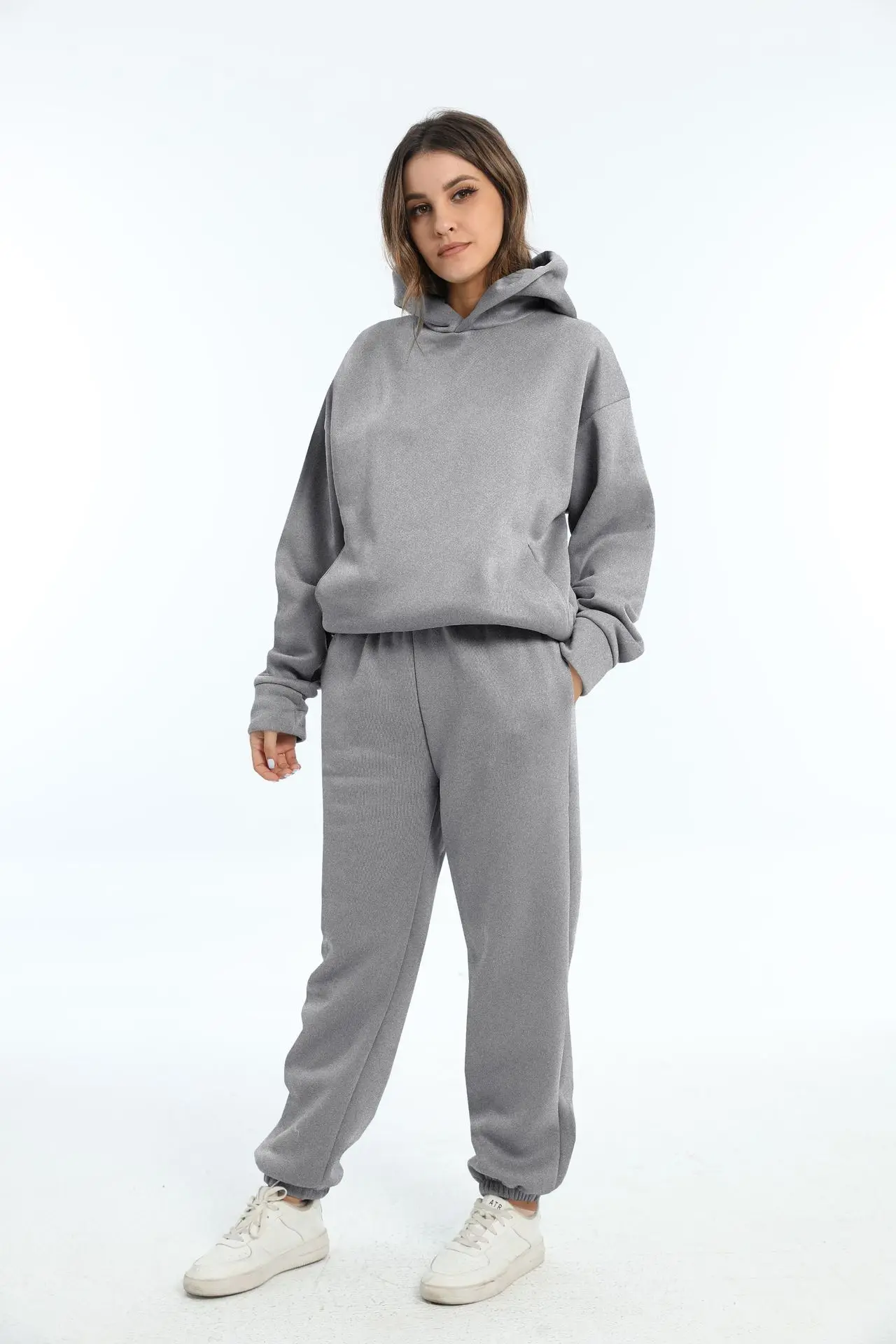 Autumn Women's Tracksuit Two Piece Sets Casual Solid Long Sleeve Hooded Sports Suit Warm Hoodie Sweatshirts Long Pant