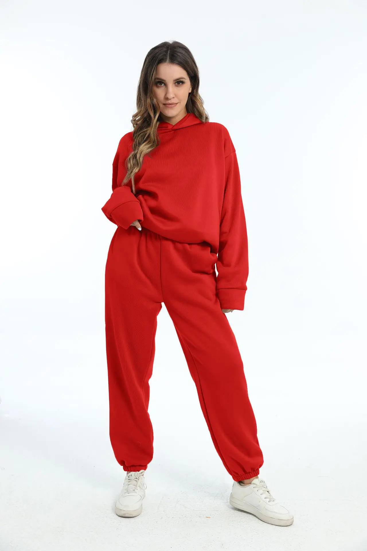 Autumn Women's Tracksuit Two Piece Sets Casual Solid Long Sleeve Hooded Sports Suit Warm Hoodie Sweatshirts Long Pant