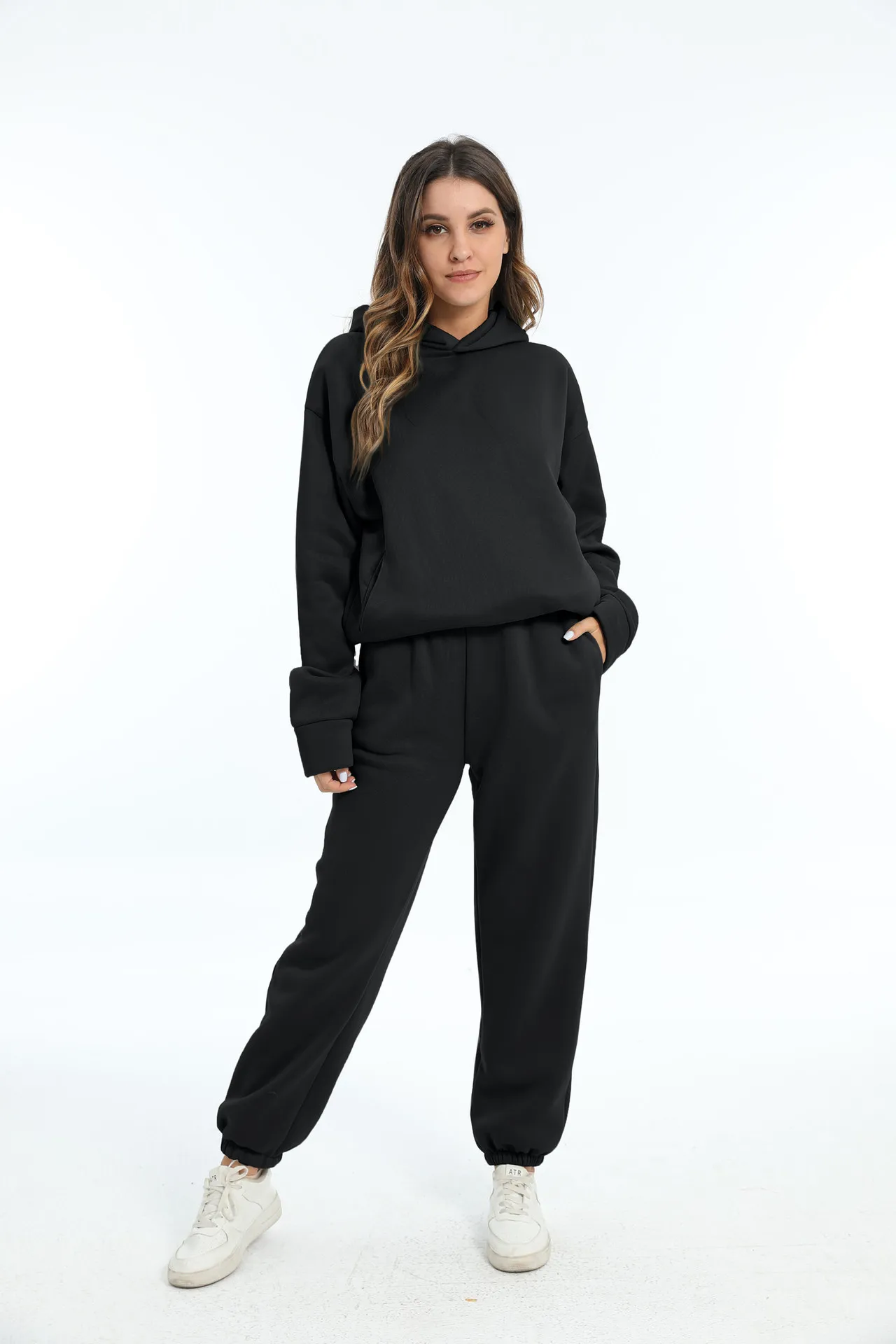 Autumn Women's Tracksuit Two Piece Sets Casual Solid Long Sleeve Hooded Sports Suit Warm Hoodie Sweatshirts Long Pant
