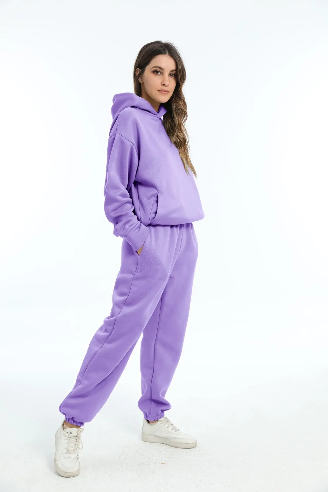 Autumn Women's Tracksuit Two Piece Sets Casual Solid Long Sleeve Hooded Sports Suit Warm Hoodie Sweatshirts Long Pant