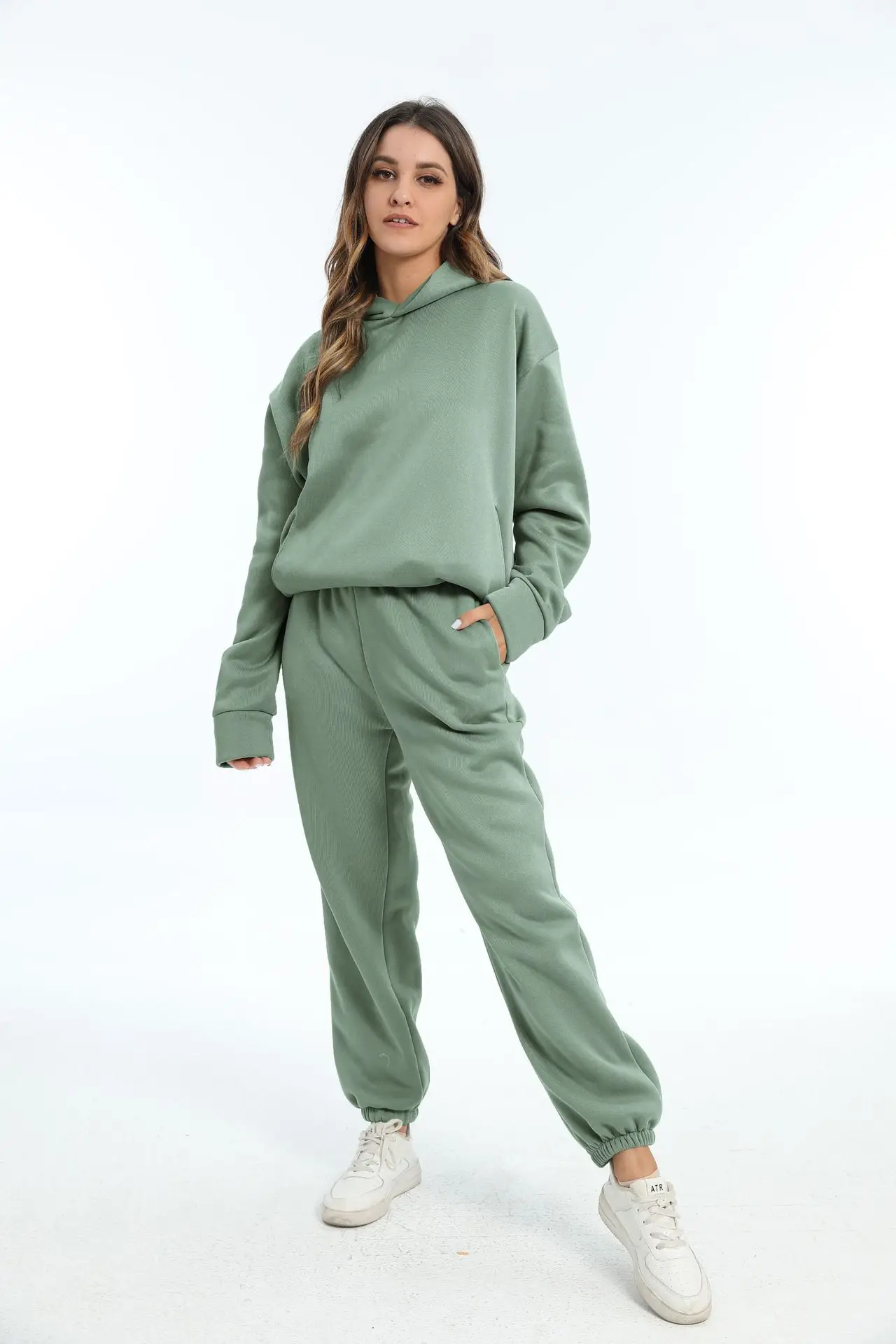 Autumn Women's Tracksuit Two Piece Sets Casual Solid Long Sleeve Hooded Sports Suit Warm Hoodie Sweatshirts Long Pant