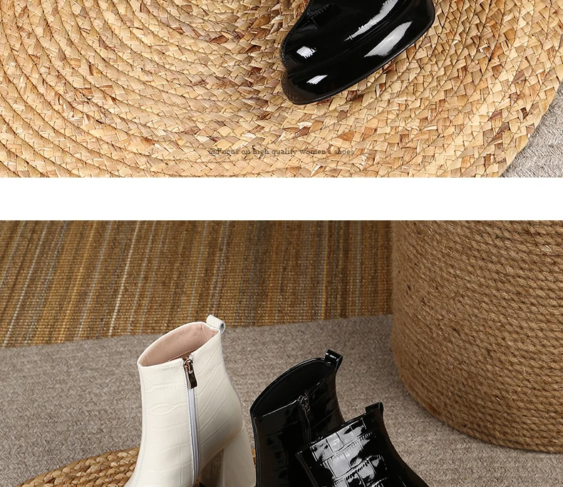 PRXDONG New Women's Square High Heels Genuine Cow Leather Luxury Shoes Fashion Comfortable Round Toe Ankle Boots Autumn Winter