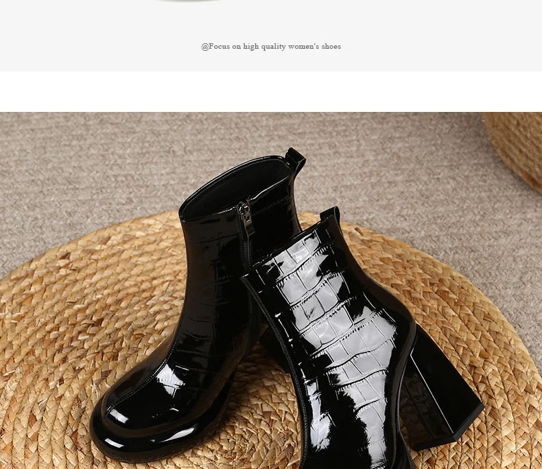 PRXDONG New Women's Square High Heels Genuine Cow Leather Luxury Shoes Fashion Comfortable Round Toe Ankle Boots Autumn Winter