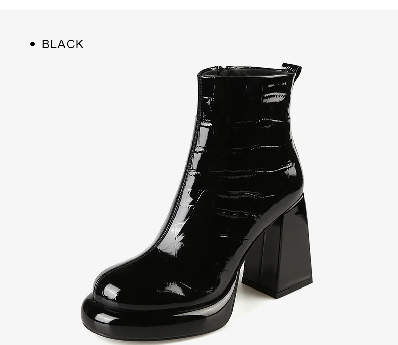 PRXDONG New Women's Square High Heels Genuine Cow Leather Luxury Shoes Fashion Comfortable Round Toe Ankle Boots Autumn Winter