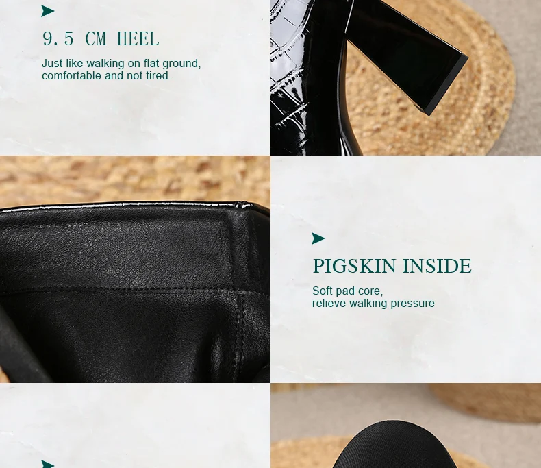 PRXDONG New Women's Square High Heels Genuine Cow Leather Luxury Shoes Fashion Comfortable Round Toe Ankle Boots Autumn Winter