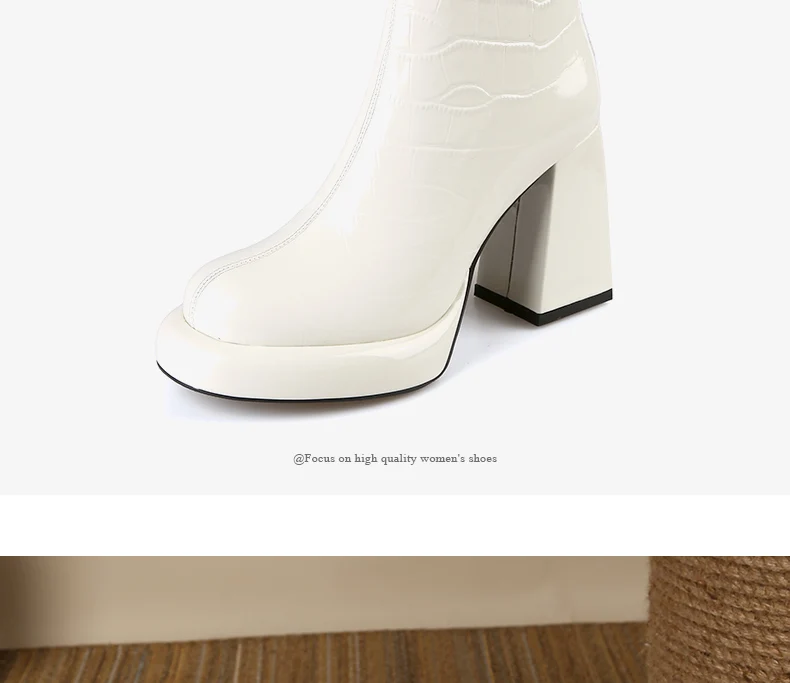 PRXDONG New Women's Square High Heels Genuine Cow Leather Luxury Shoes Fashion Comfortable Round Toe Ankle Boots Autumn Winter