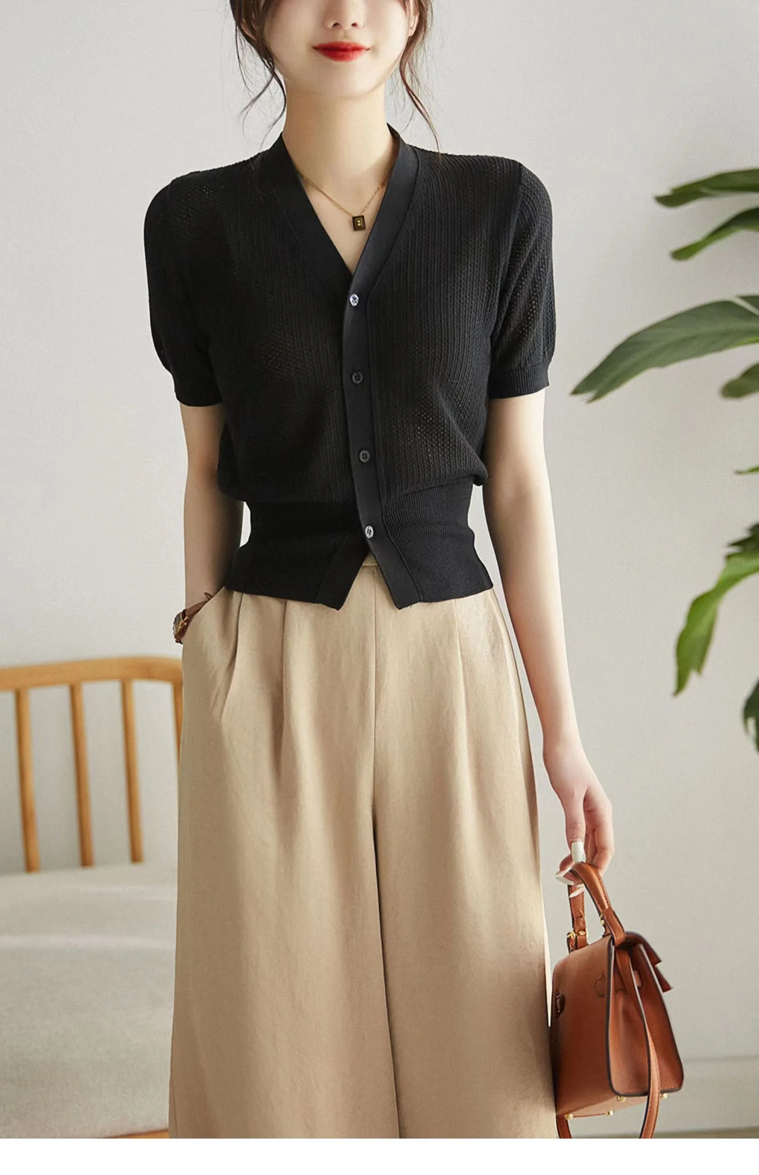 hollow out knit cardigan ice silk short sleeve female summer new air conditioning shirt cotton and linen sunscreen jacket