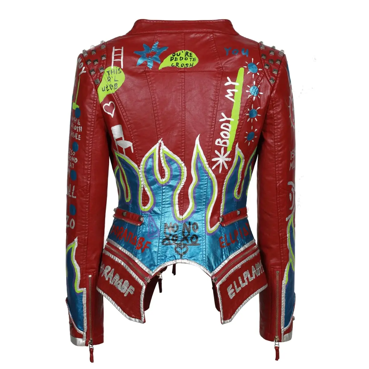 New Stylish Vintage Letter Irregular Hand-Painting Women Steampunk Studs Jacket Lapel Collar Fashion Slim Elegant Lady Coat