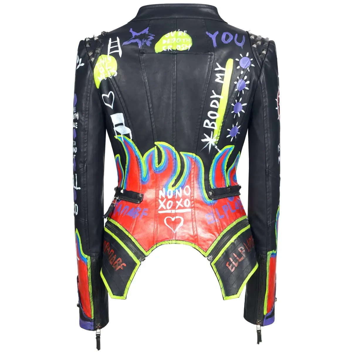 New Stylish Vintage Letter Irregular Hand-Painting Women Steampunk Studs Jacket Lapel Collar Fashion Slim Elegant Lady Coat