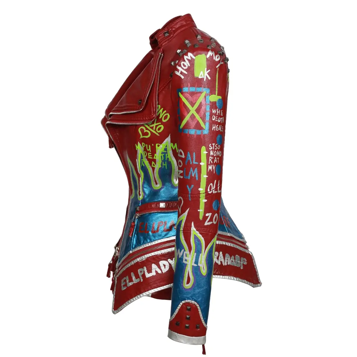 New Stylish Vintage Letter Irregular Hand-Painting Women Steampunk Studs Jacket Lapel Collar Fashion Slim Elegant Lady Coat
