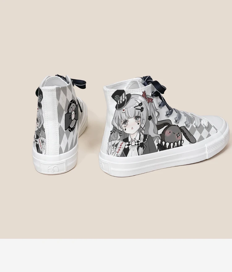 Amy and Michael Original Design Kawaii Girls Students Hand Painted Canvas Shoes Fashion Anime Woman Vulcanize Shoes High Tops