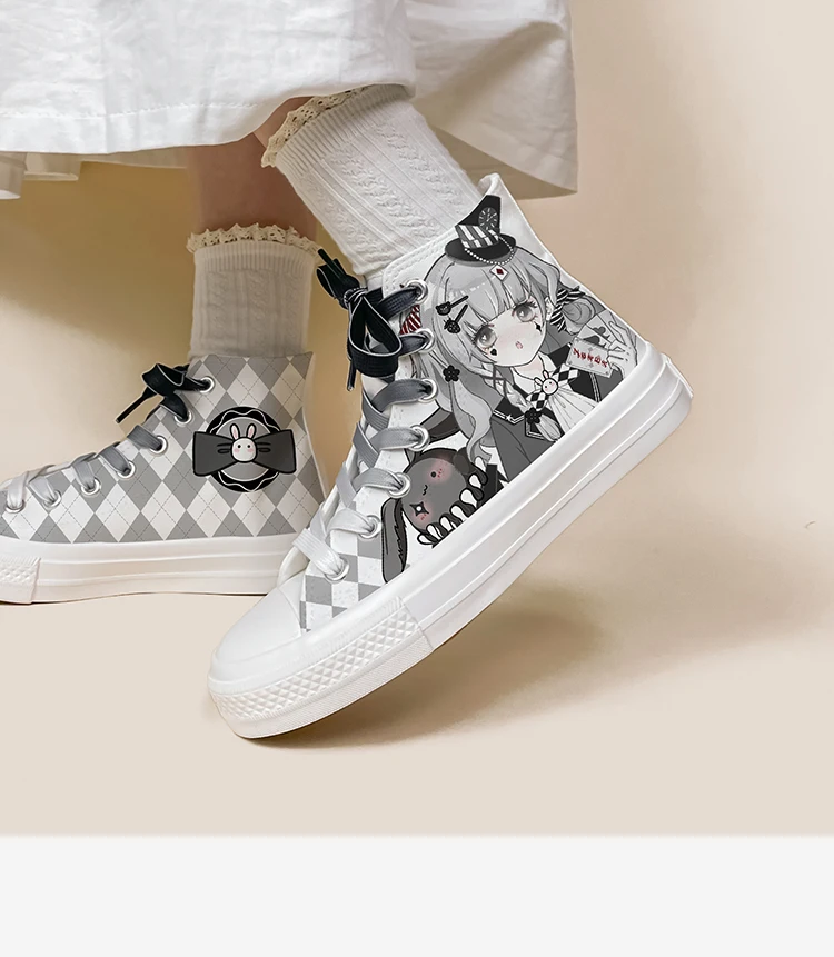 Amy and Michael Original Design Kawaii Girls Students Hand Painted Canvas Shoes Fashion Anime Woman Vulcanize Shoes High Tops