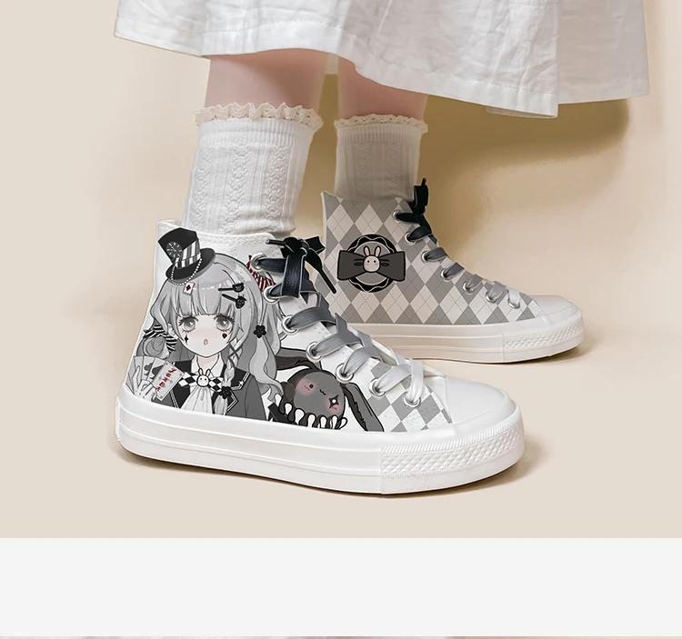 Amy and Michael Original Design Kawaii Girls Students Hand Painted Canvas Shoes Fashion Anime Woman Vulcanize Shoes High Tops