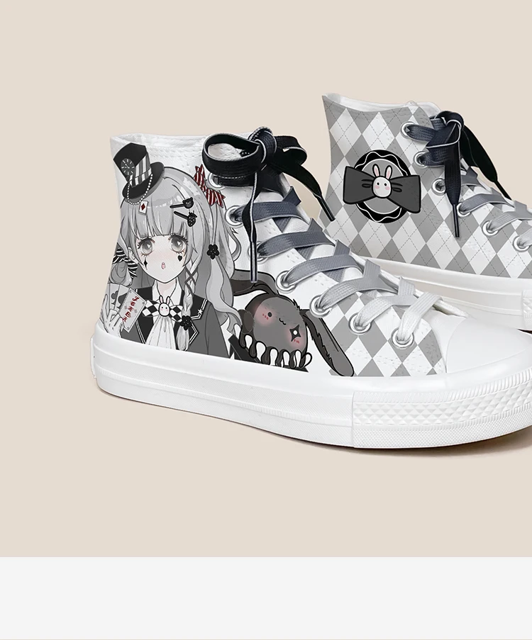 Amy and Michael Original Design Kawaii Girls Students Hand Painted Canvas Shoes Fashion Anime Woman Vulcanize Shoes High Tops