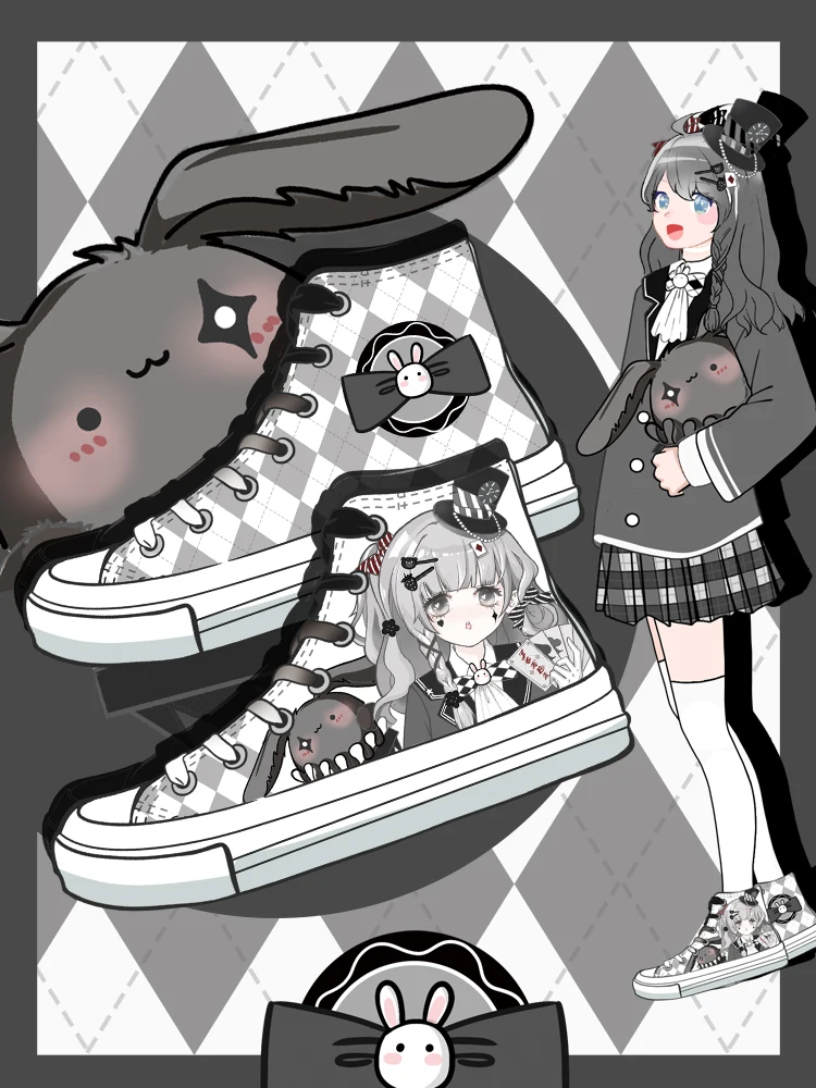 Amy and Michael Original Design Kawaii Girls Students Hand Painted Canvas Shoes Fashion Anime Woman Vulcanize Shoes High Tops